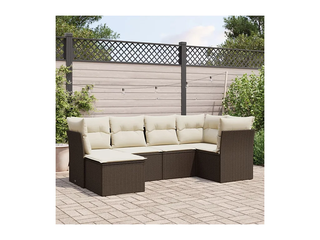 Set Divano da Giardino 6 pz con Cuscini Marrone in Polyrattan