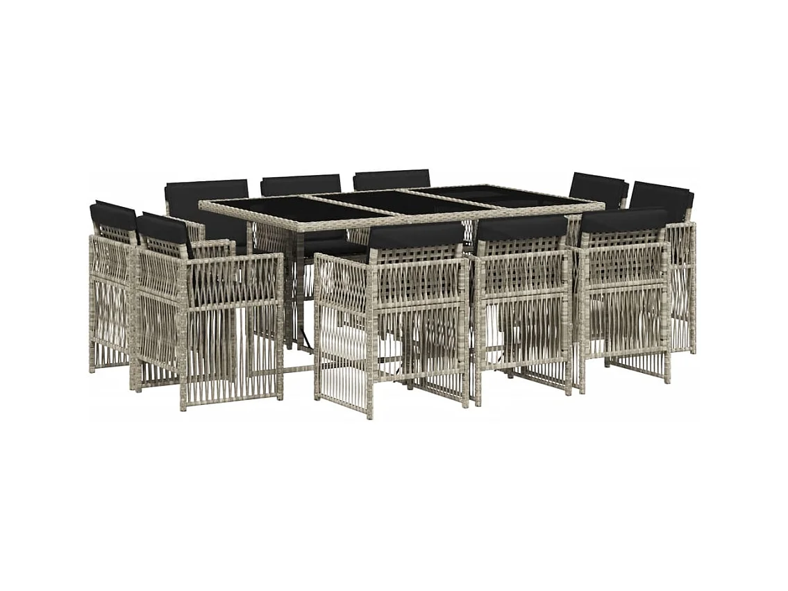 Ensemble à manger de jardin 11pcs avec coussins gris poly rotin