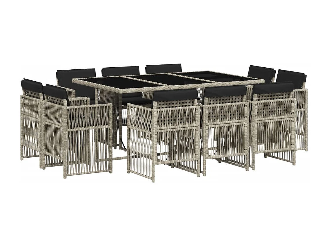 11-delige Tuinset met kussens poly rattan lichtgrijs