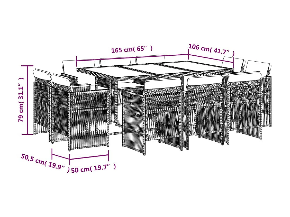 11-delige Tuinset met kussens poly rattan lichtgrijs