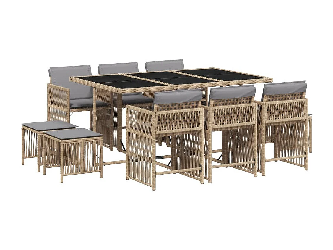 Set Pranzo da Giardino 11 pz con Cuscini Beige Misto Polyrattan