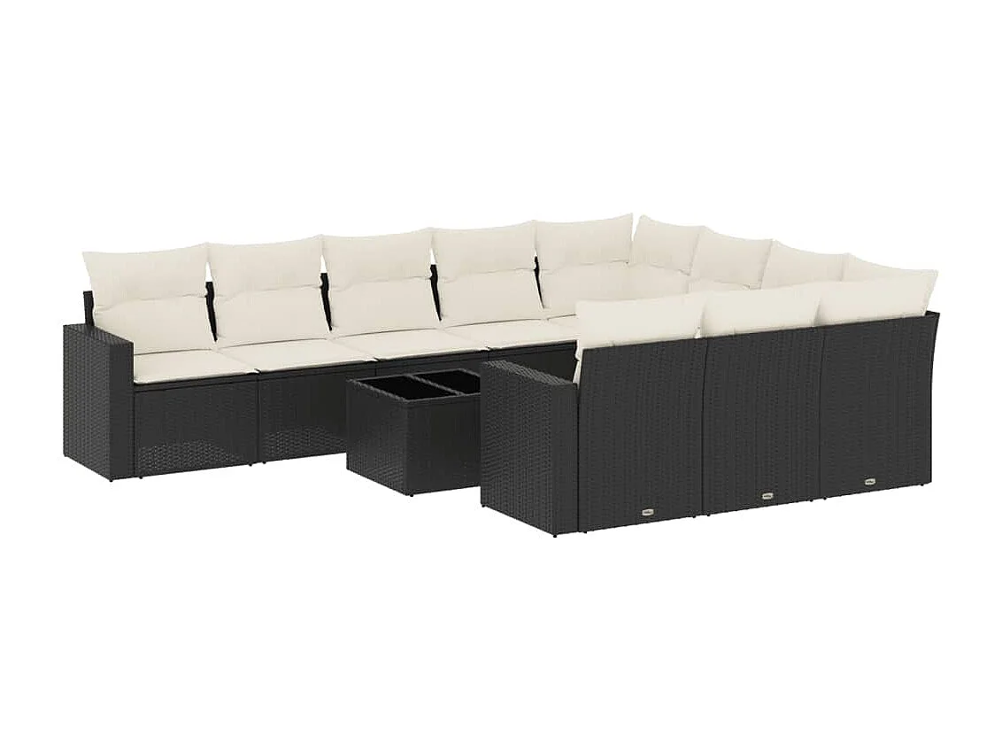 Set Divani da Giardino 11 pz con Cuscini in Polyrattan Nero