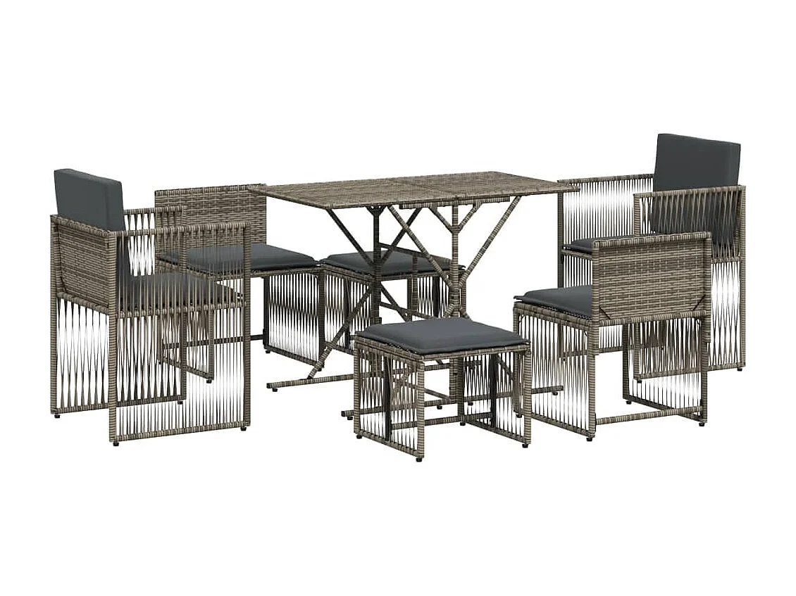 Ensemble à manger de jardin et coussins 7 pcs gris rotin