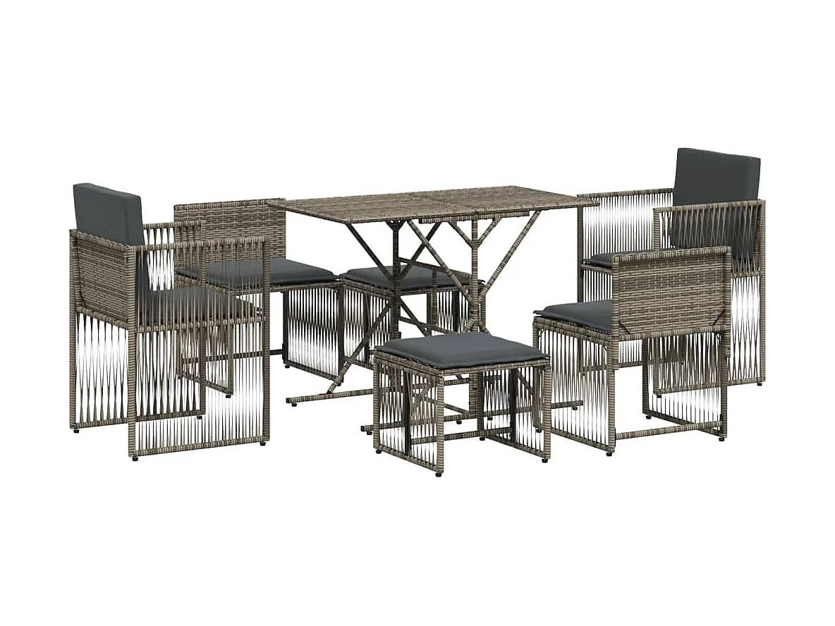 Ensemble à manger de jardin et coussins 7 pcs gris rotin