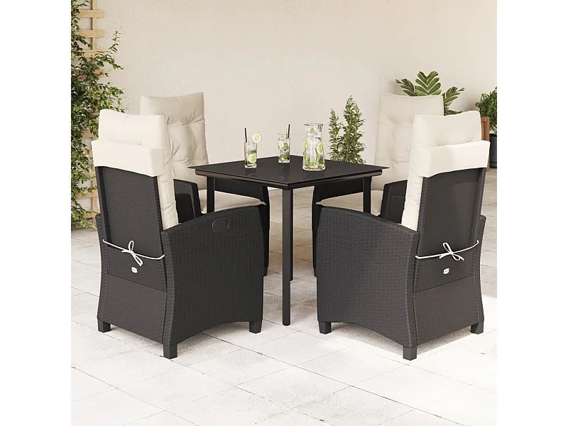 Ensemble à manger de jardin coussins 5pcs Noir Résine tressée