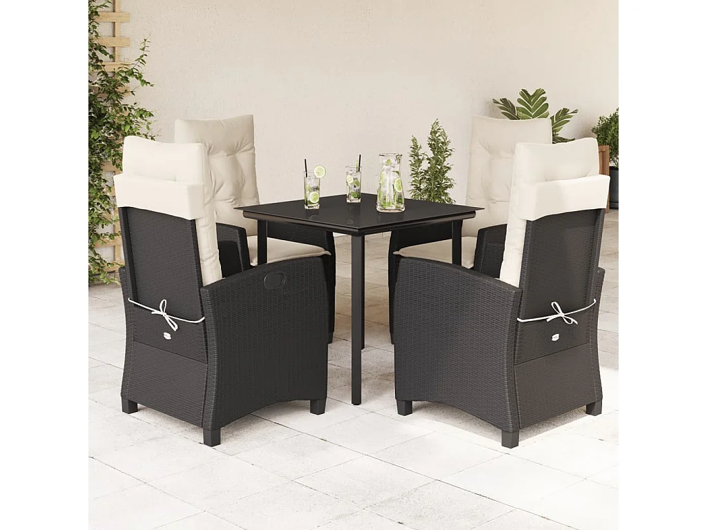 Ensemble à manger de jardin coussins 5pcs Noir Résine tressée