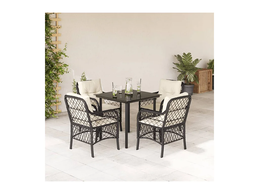 Set de muebles jardín 5 pzas con cojines ratán sintético negro