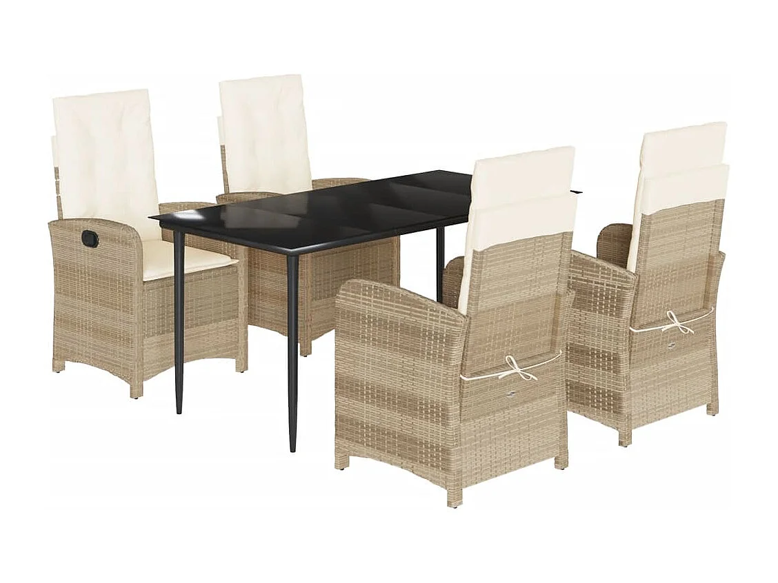 Ensemble à manger de jardin avec coussins 5pcs Beige poly rotin