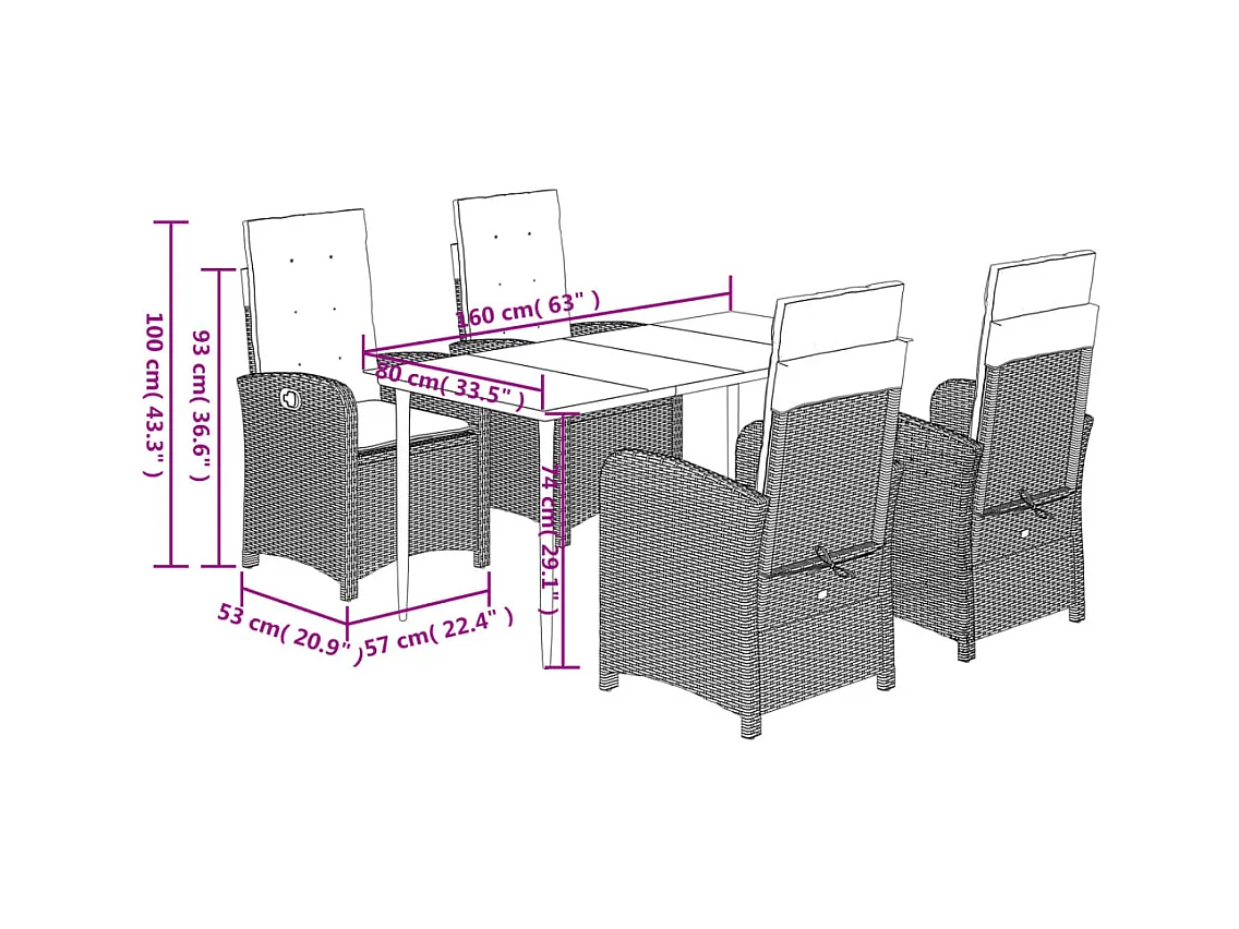 5-delige Tuinset met kussens poly rattan beige