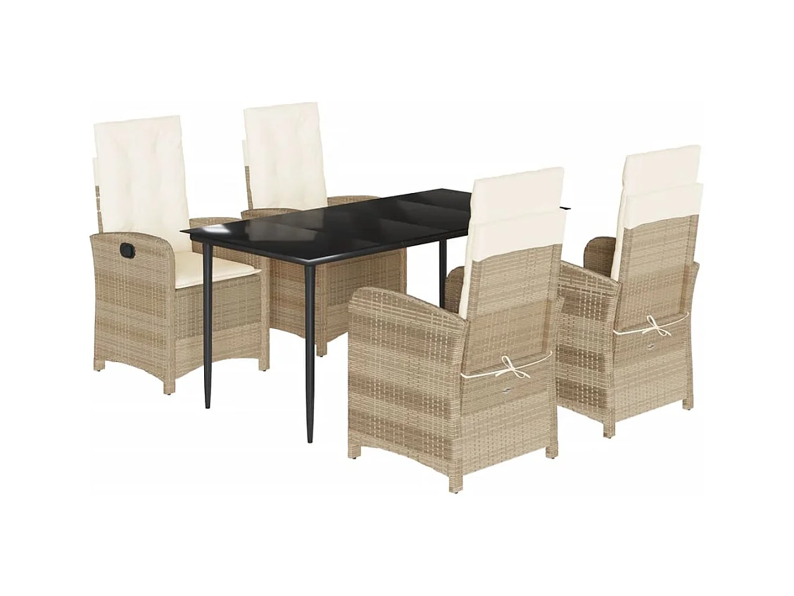 5-delige Tuinset met kussens poly rattan beige