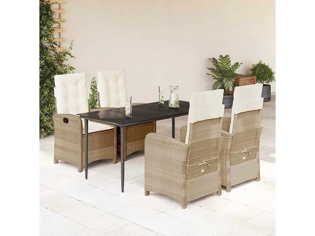 Ensemble à manger de jardin avec coussins 5pcs Beige poly rotin