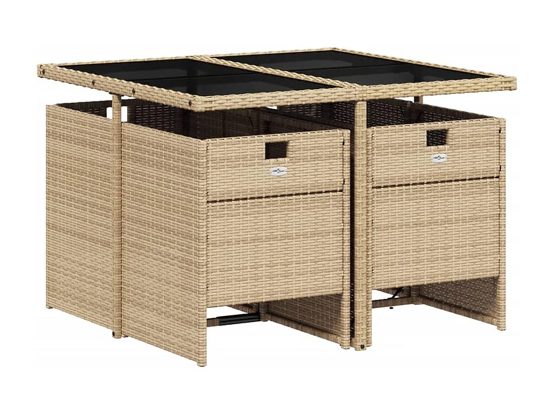 Set da Pranzo da Giardino 5 pz con Cuscini Beige in Polyrattan