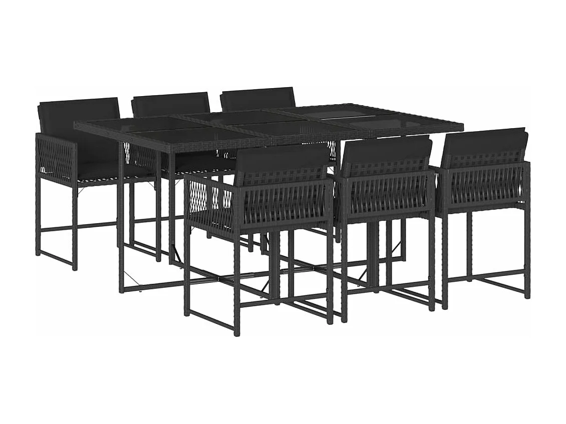 Ensemble à manger de jardin coussins 7pcs Noir Résine tressée