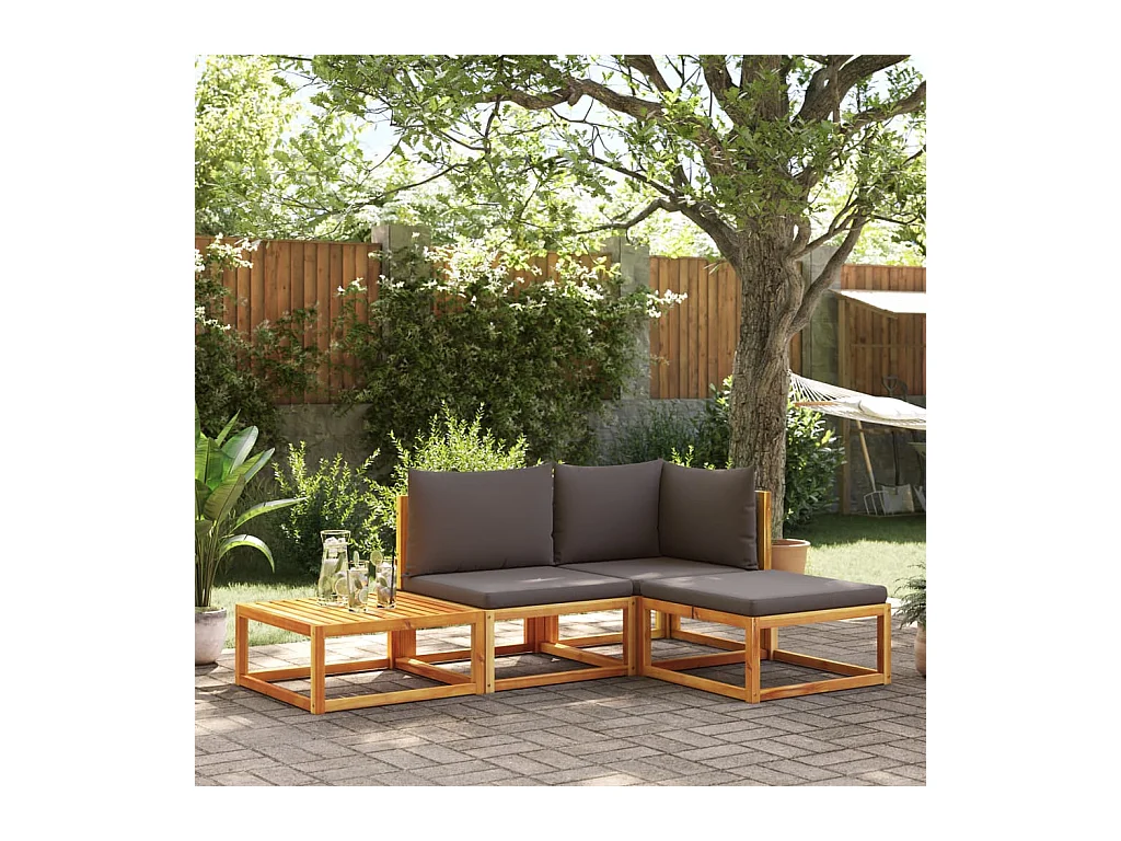 Salon de jardin avec coussins 4 pcs bois d'acacia massif