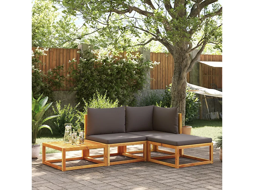 Set sofás de jardín con cojines 4 pzas madera maciza de acacia