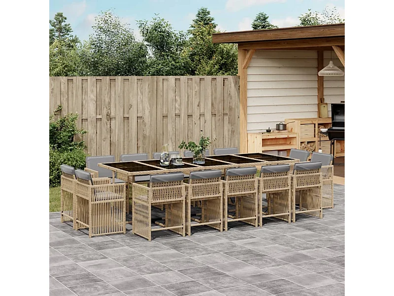 15-tlg. Garten-Essgruppe mit Kissen Beigemischung Poly Rattan