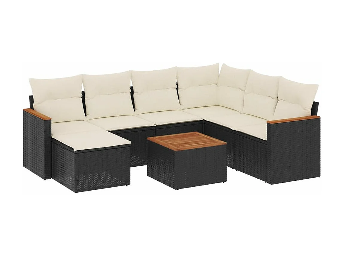 Set Divani da Giardino con Cuscini 8 pz Nero in Polyrattan