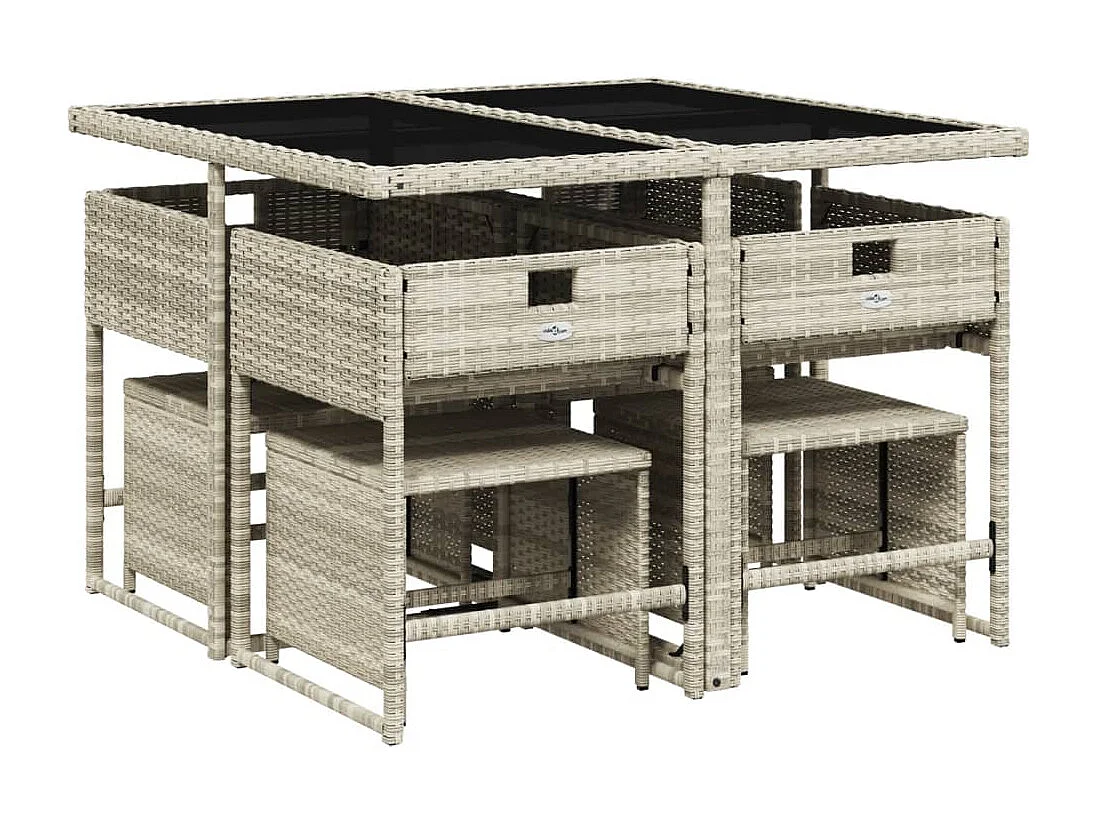 9-tlg. Garten-Essgruppe mit Kissen Hellgrau Poly Rattan