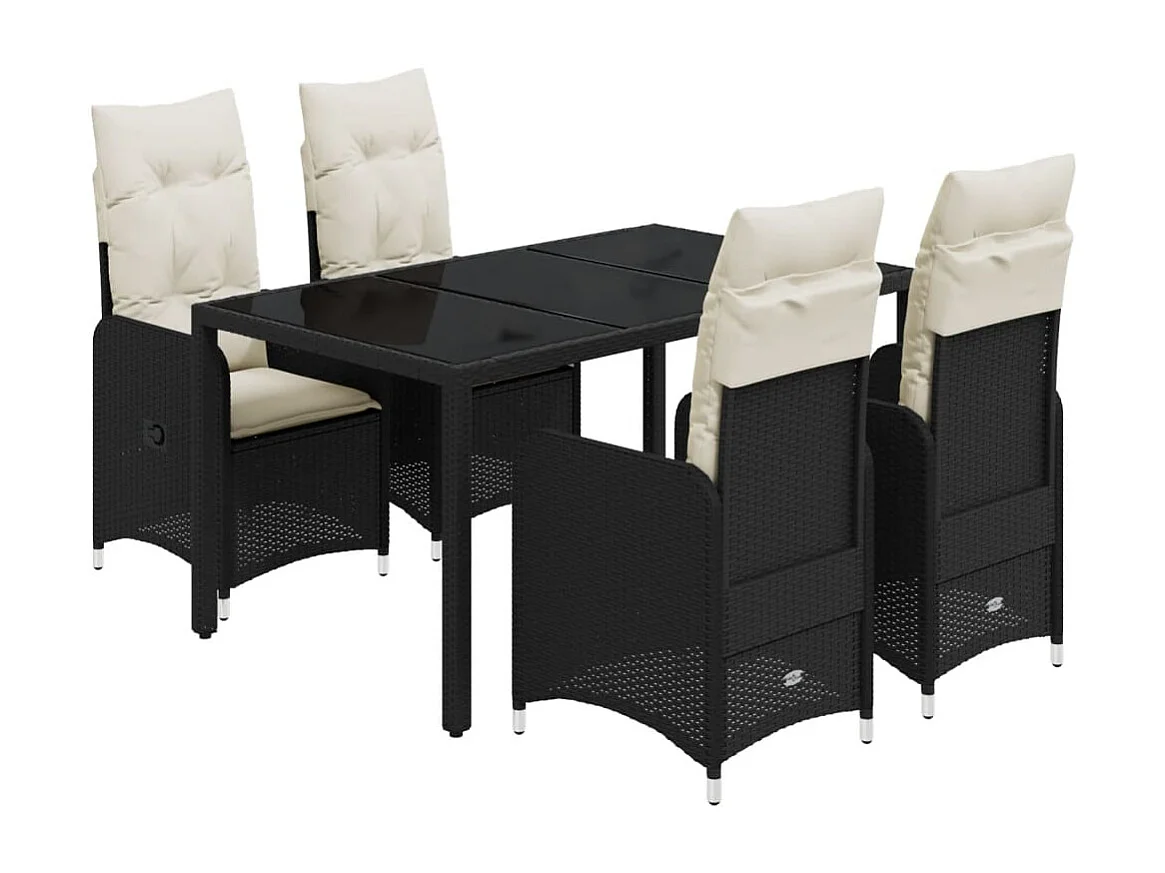 Ensemble de bistro de jardin 5 pcs coussins noir poly rotin