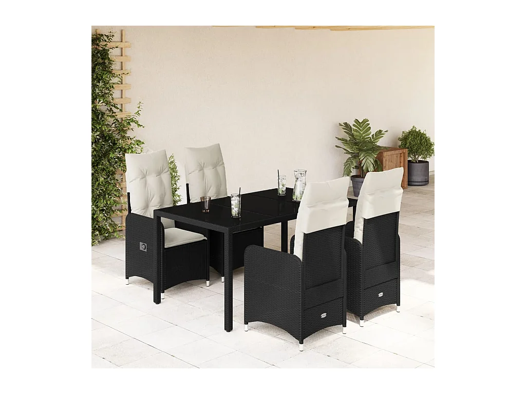 Ensemble de bistro de jardin 5 pcs coussins noir poly rotin