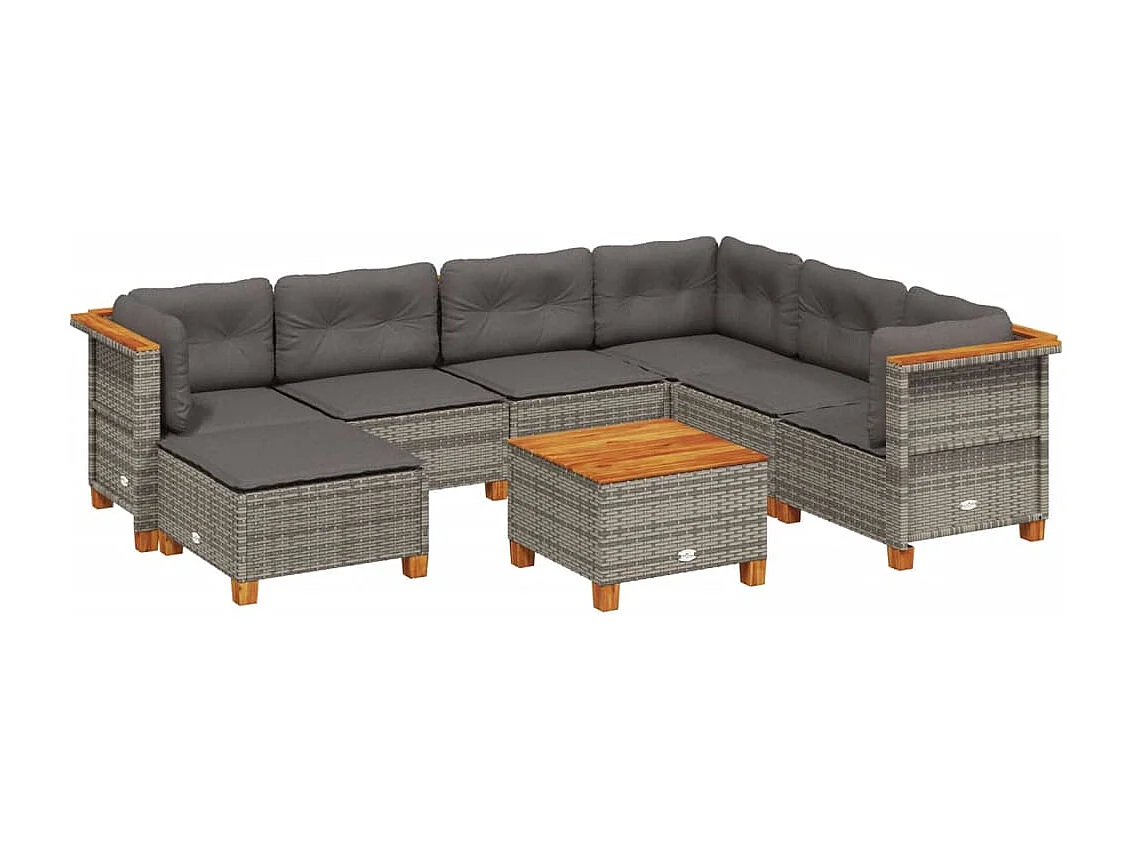 Set Divano da Giardino 8 pz con Cuscini Grigio in Polyrattan