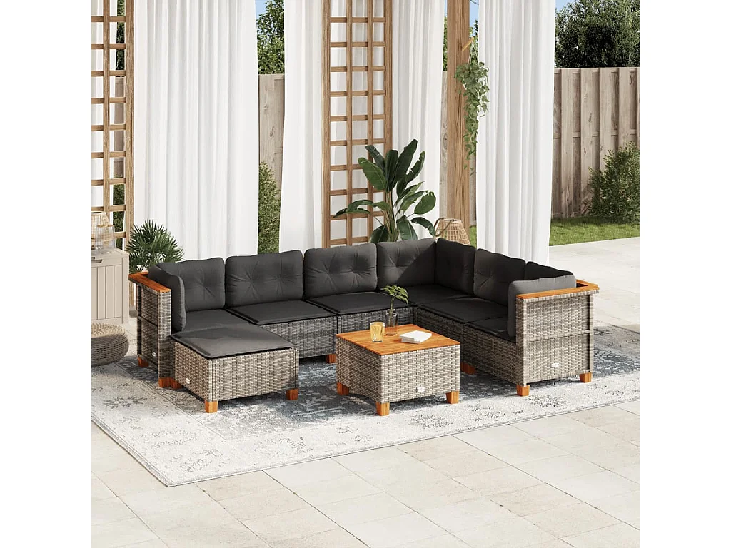 Set Divano da Giardino 8 pz con Cuscini Grigio in Polyrattan
