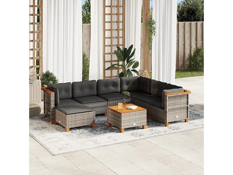 8-delige Loungeset met kussens poly rattan grijs