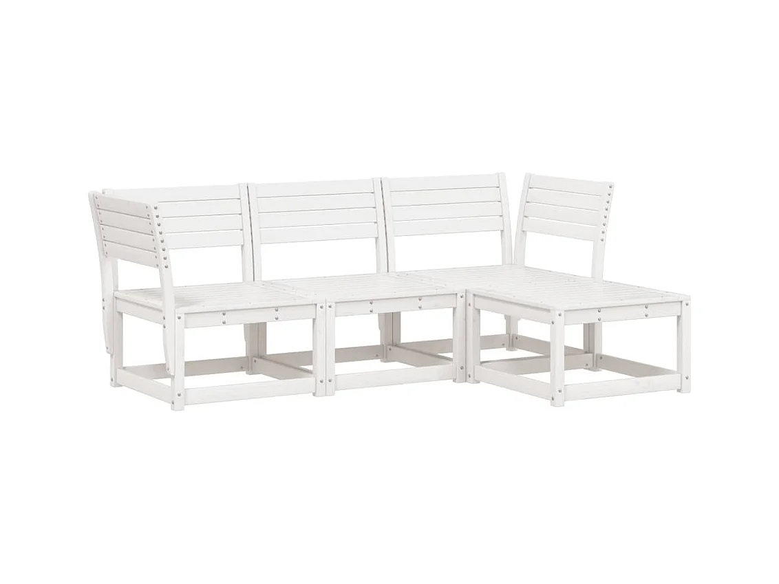 4-delige Loungeset massief grenenhout wit