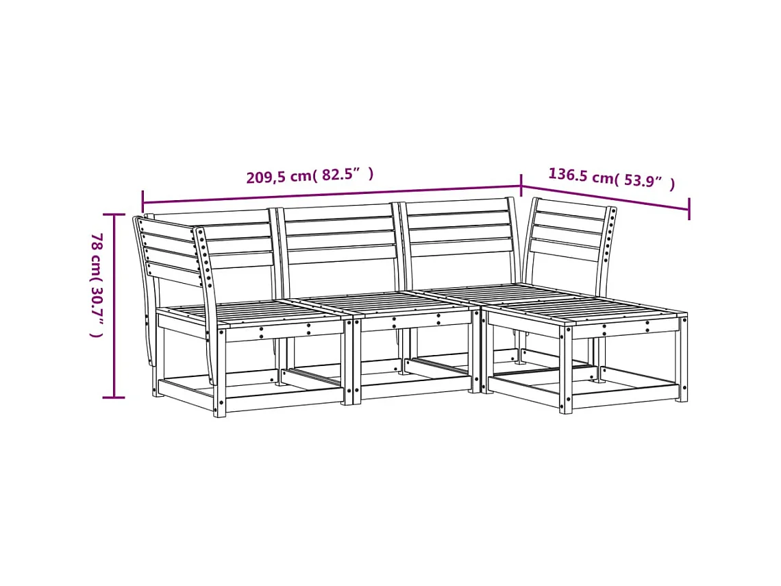 4-delige Loungeset massief grenenhout wit