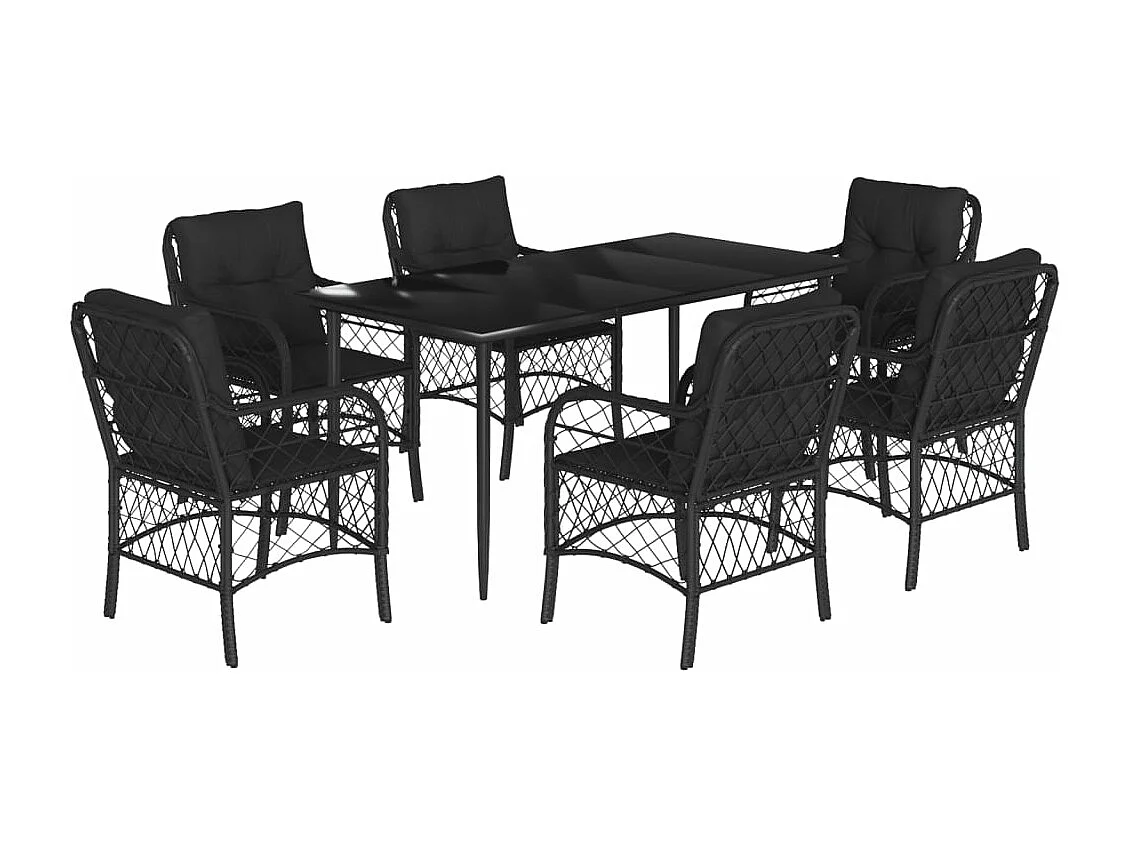 Ensemble à manger de jardin coussins 7pcs Noir Résine tressée