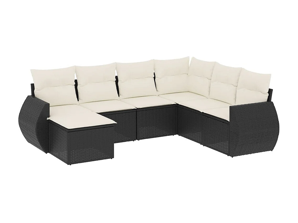 Salon de jardin 7 pcs avec coussins noir résine tressée