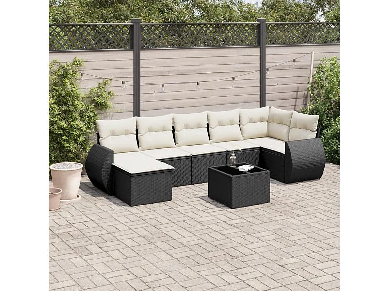 Set Divani da Giardino con Cuscini 7pz Nero Polyrattan