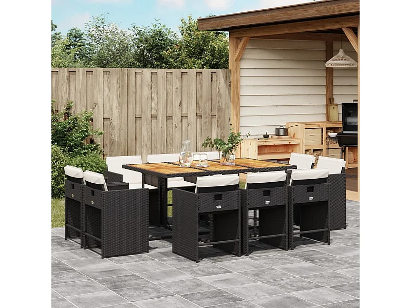 11-tlg. Garten-Essgruppe mit Kissen Schwarz Poly Rattan