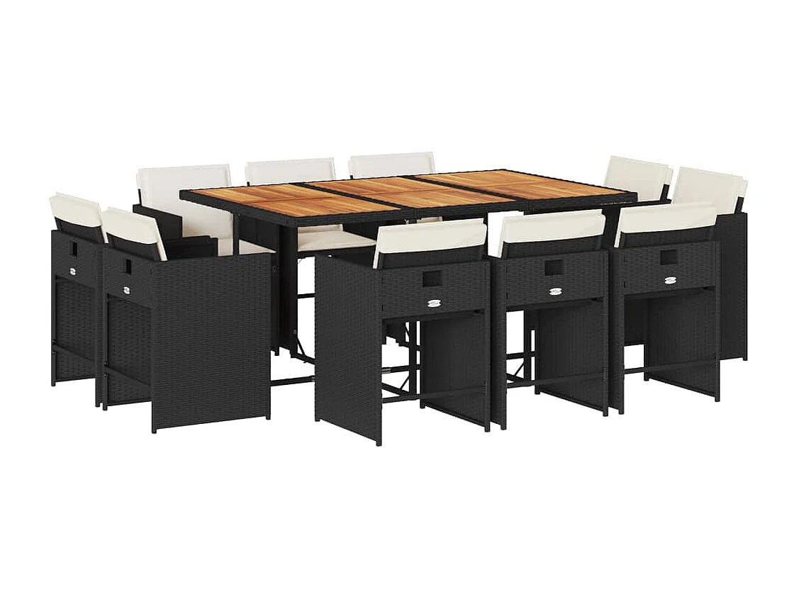 Ensemble à manger de jardin 11 pcs coussins noir résine tressée