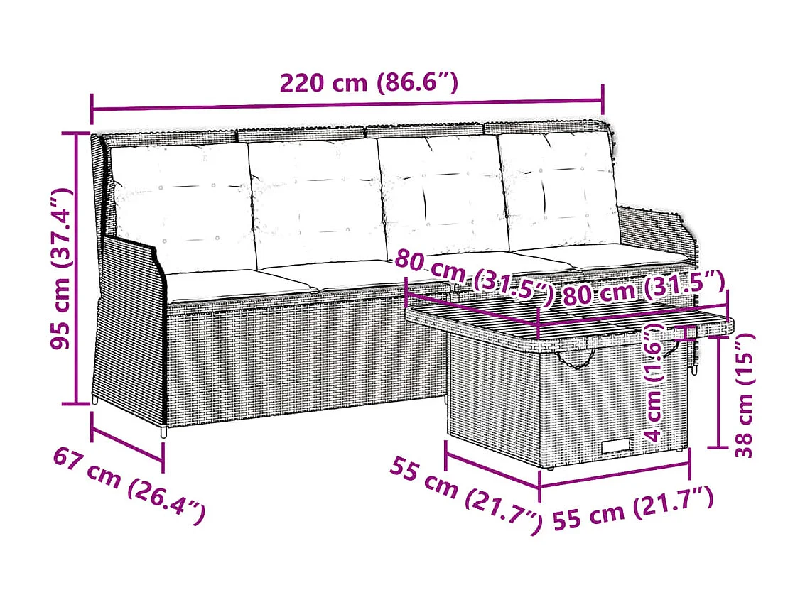 Set Divani da Giardino 3 pz con Cuscini Nero in Polyrattan