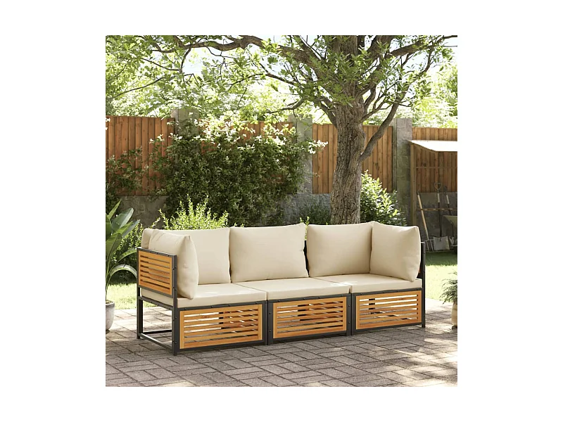 Salon de jardin avec coussins 3 pcs bois massif d'acacia