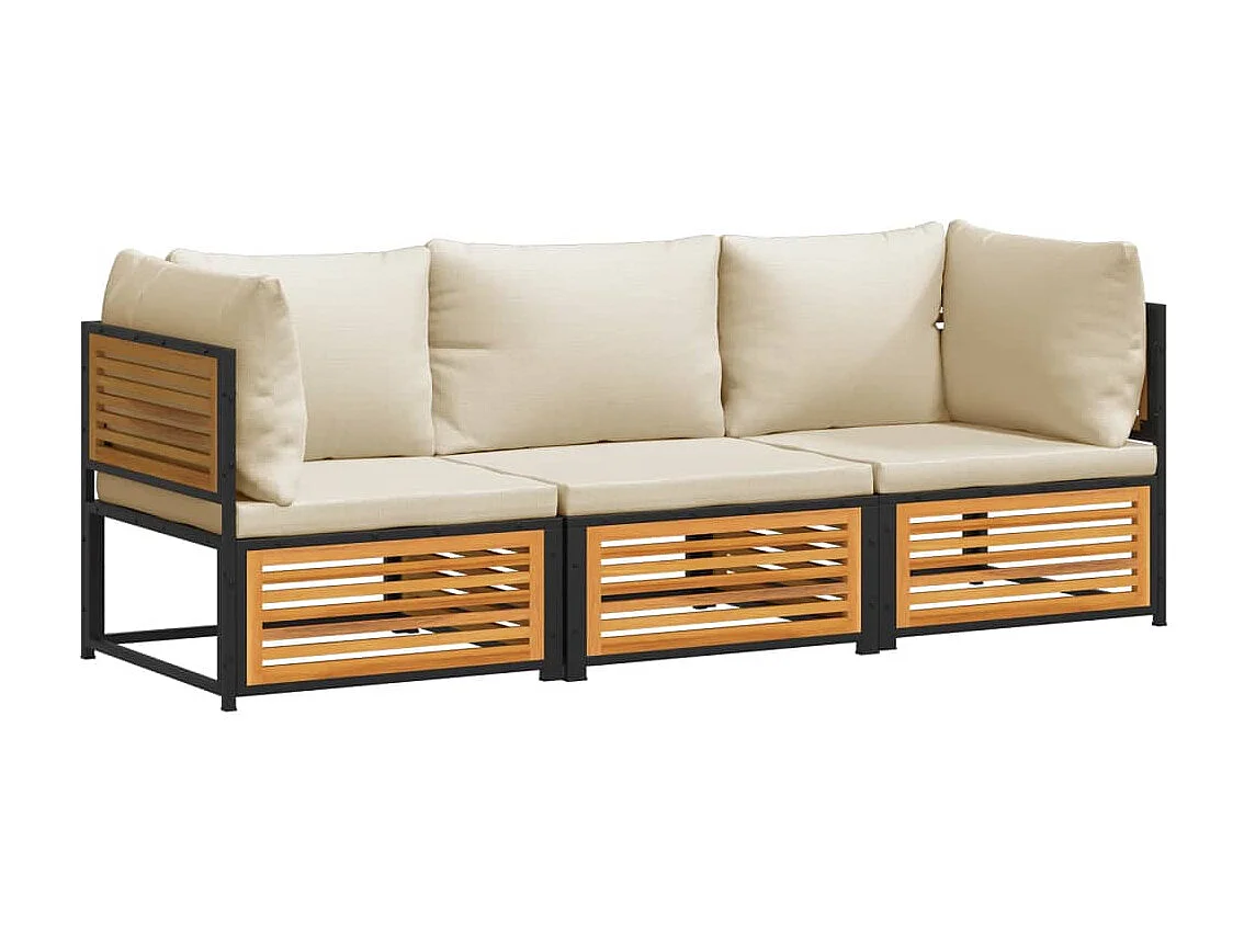 3 pcs conjunto de sofás de jardim com almofadões acácia maciça