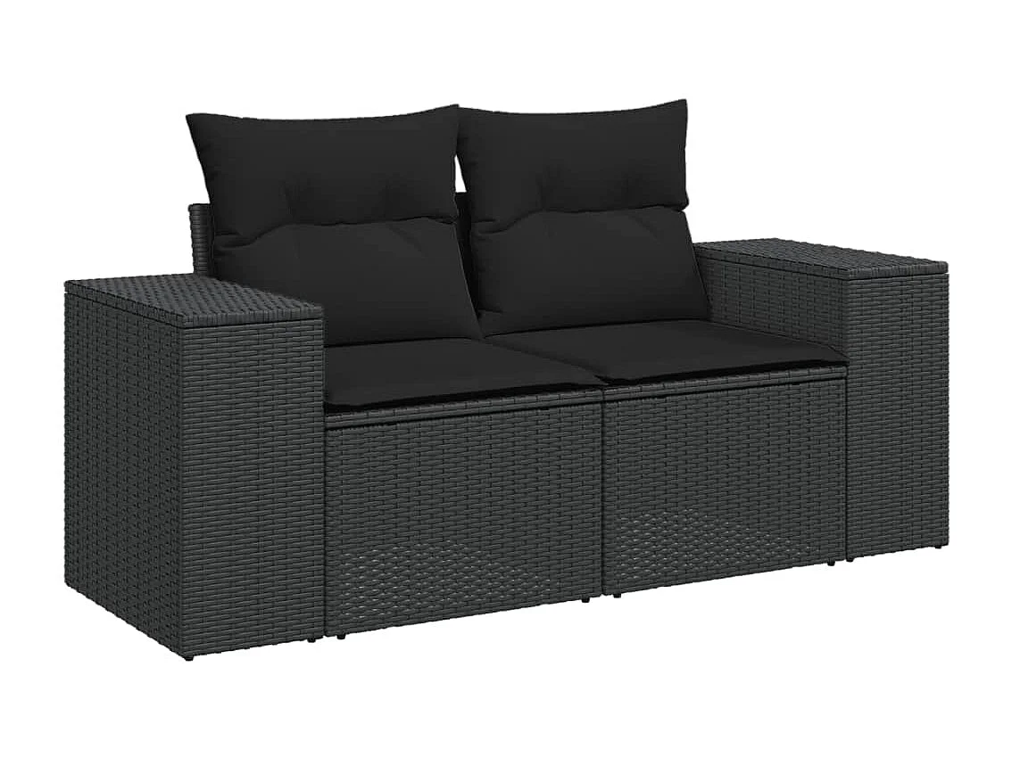 10-delige Loungeset met kussens poly rattan zwart