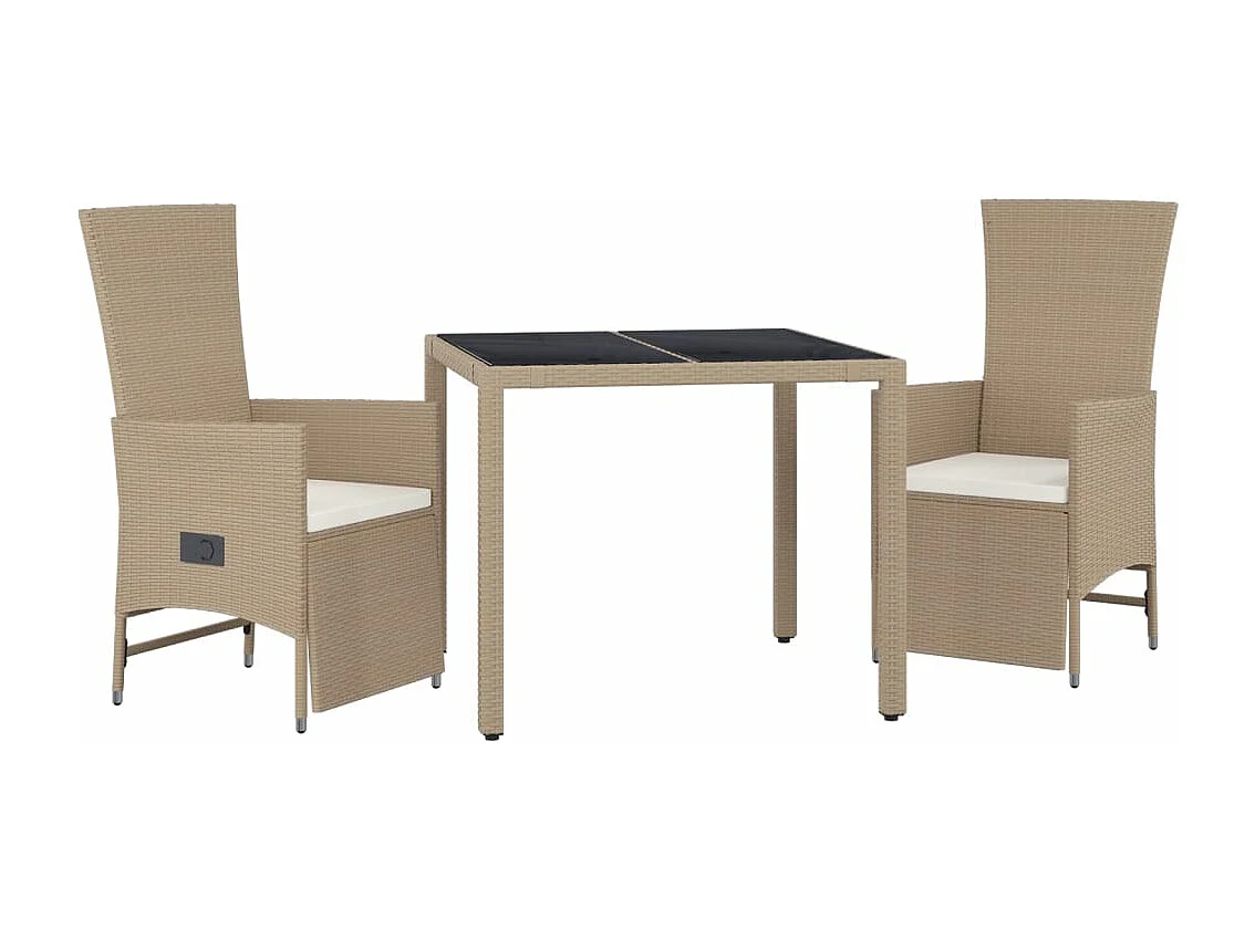 Ensemble à manger de jardin et coussins 3 pcs Beige poly rotin