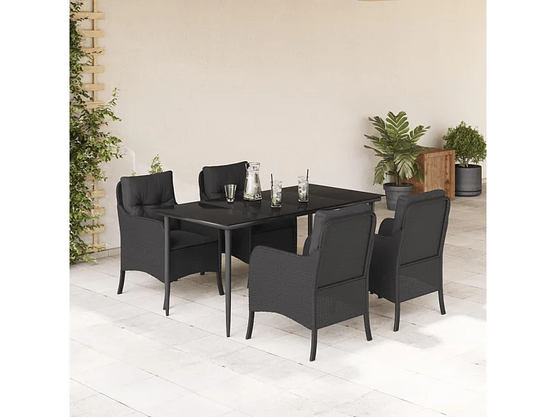Ensemble à manger de jardin coussins 5pcs Noir Résine tressée