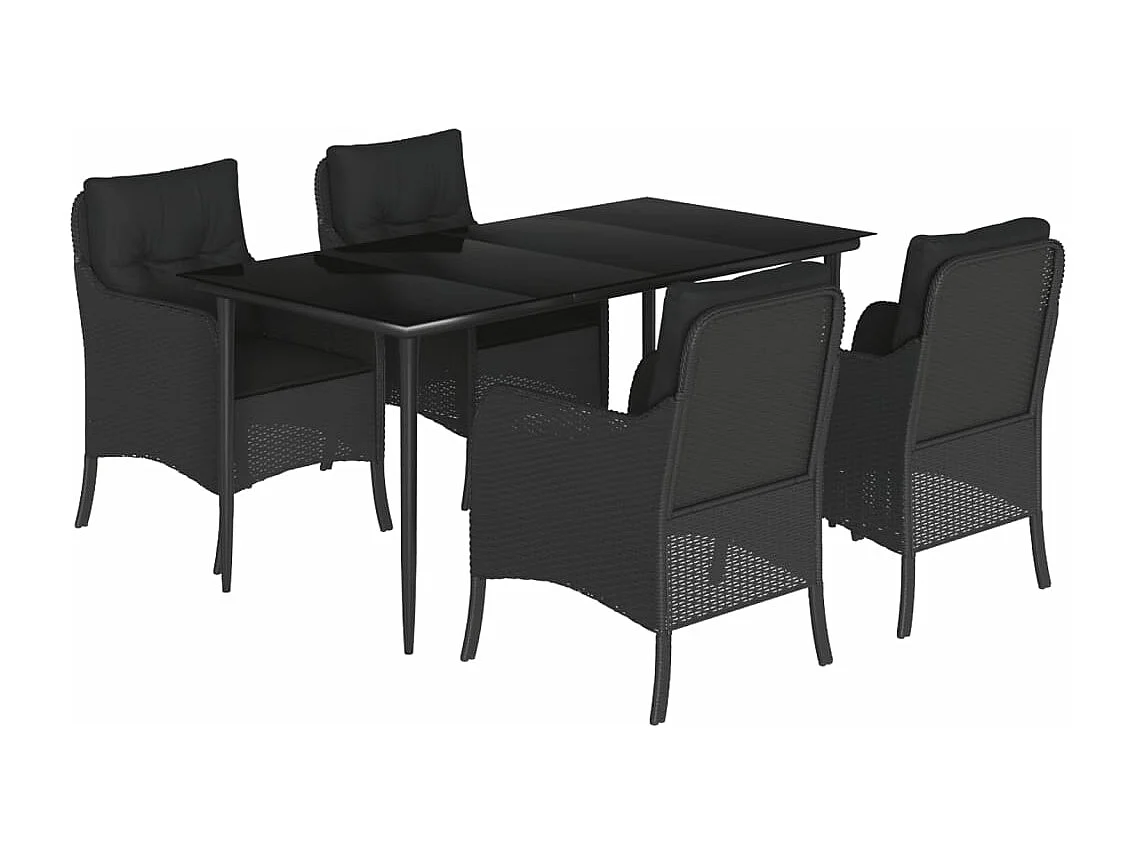 Ensemble à manger de jardin coussins 5pcs Noir Résine tressée