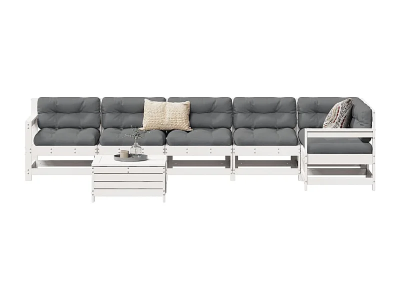 Set Divani da Giardino 7 pz Bianco in Legno Massello di Pino