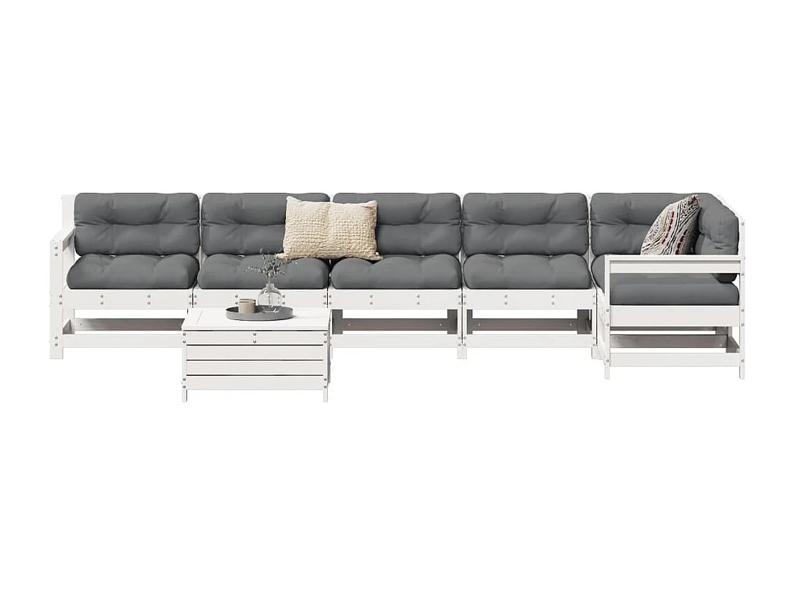 Salon de jardin 7 pcs blanc bois de pin massif