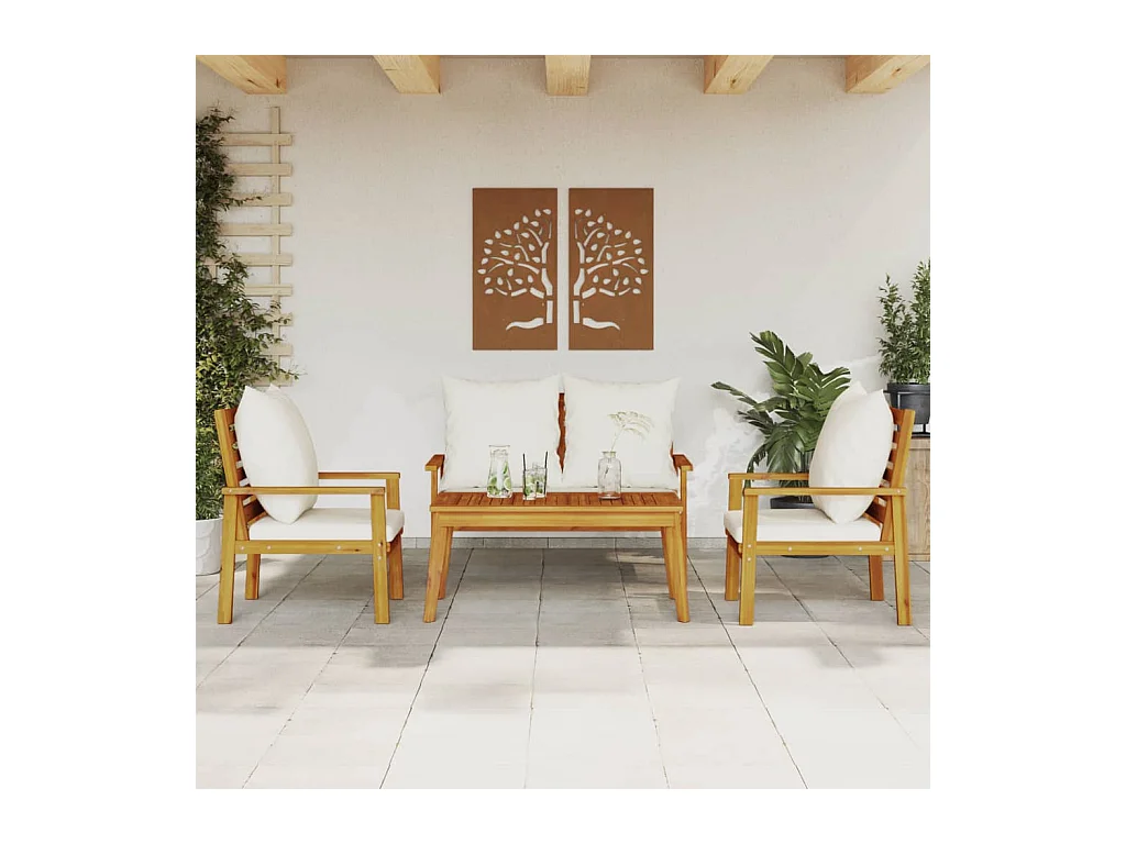 Set Salotto da Giardino 4pz con Cuscini Legno Massello Acacia