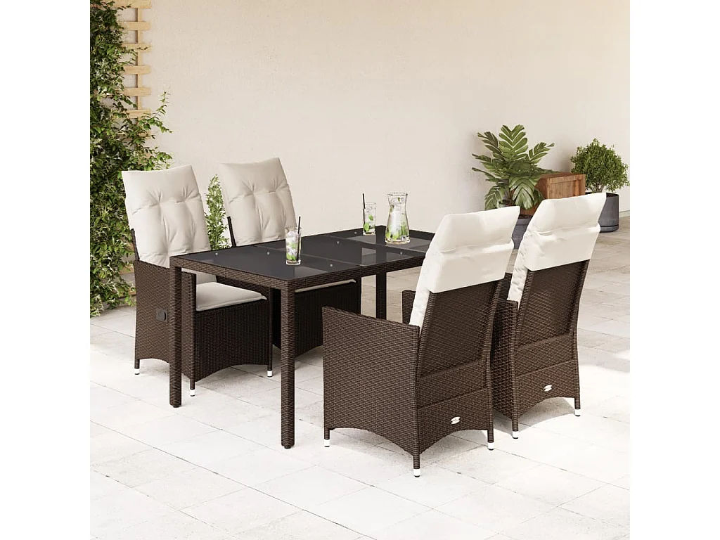 5-delige Tuinset met kussens poly rattan bruin