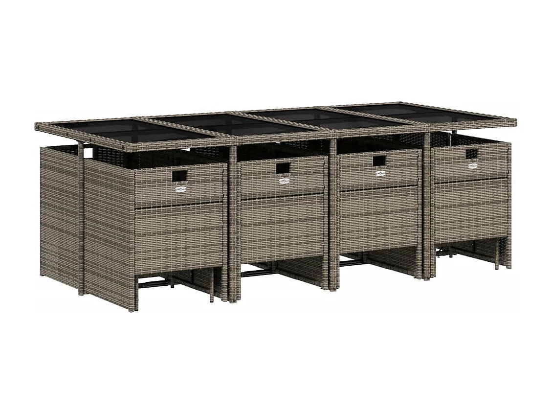 Set da Pranzo da Giardino 13pz con Cuscini Grigio in Polyrattan