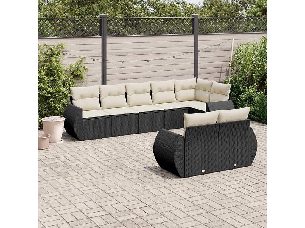 Set Divani da Giardino con Cuscini 8 pz Nero in Polyrattan