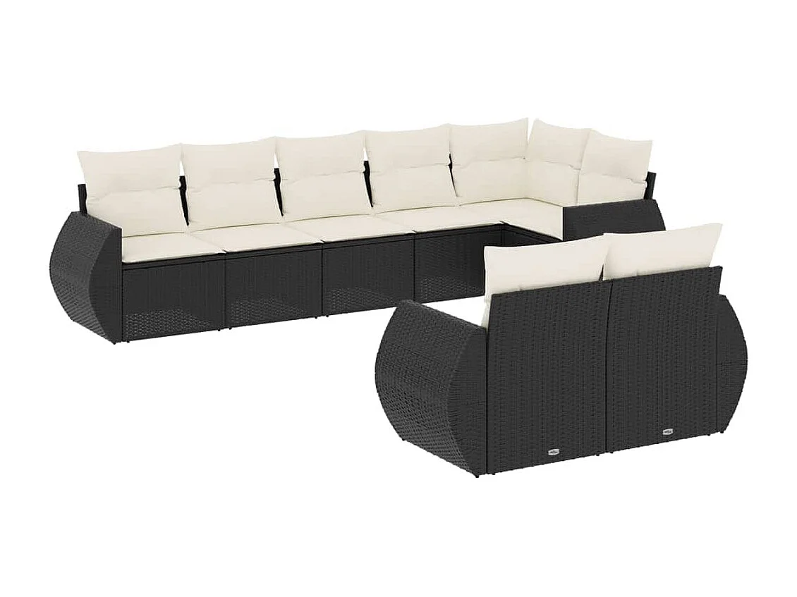 Set Divani da Giardino con Cuscini 8 pz Nero in Polyrattan