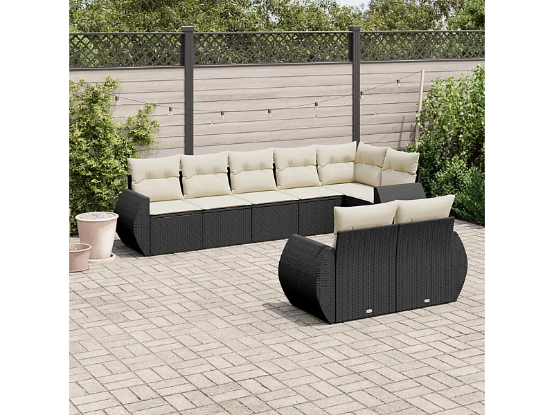 8-tlg. Garten-Sofagarnitur mit Kissen Schwarz Poly Rattan