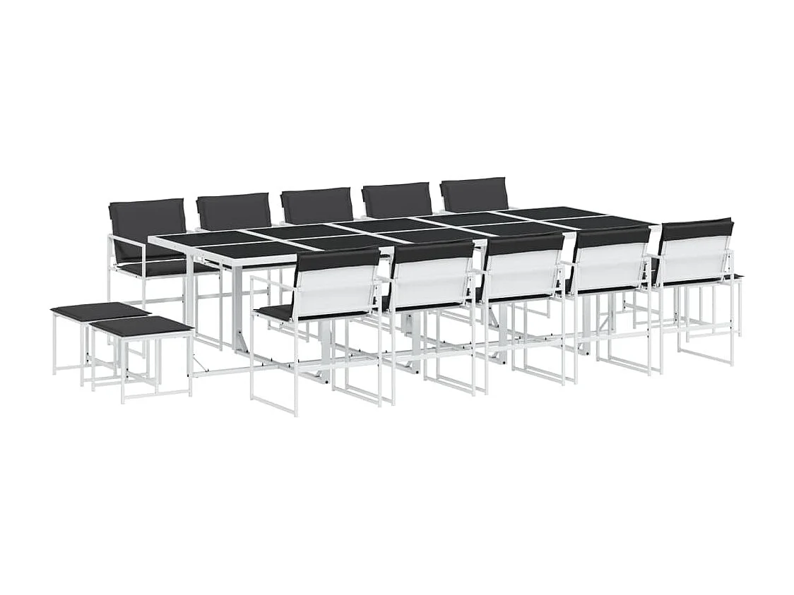 Ensemble à manger de jardin avec coussins 15pcs blanc textilène